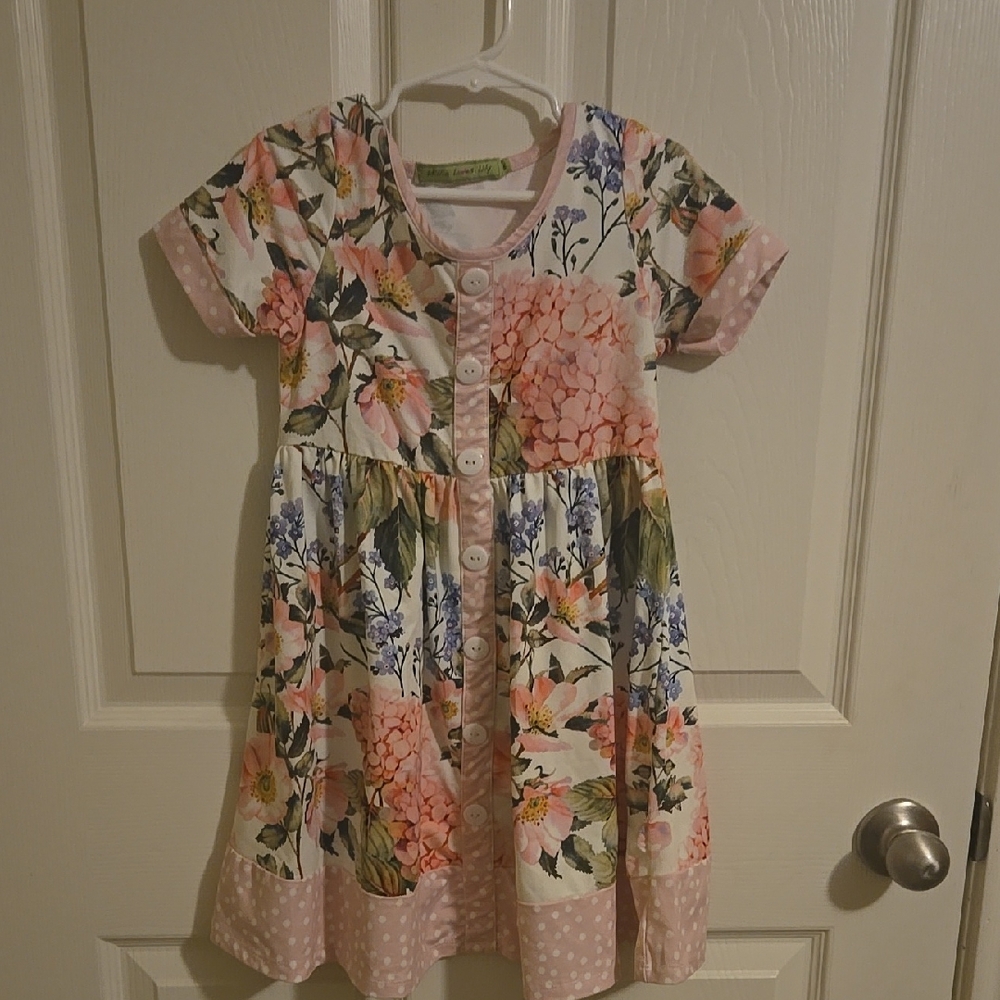 Floral Kids Dress with Pink and White Accents